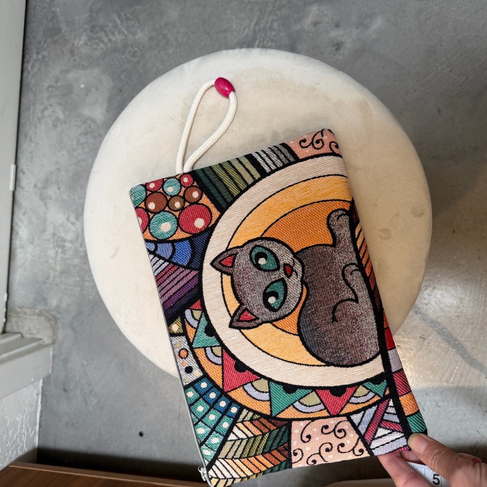 Artistic Cat Design Clutch/Pouch - Colorful Abstract Pattern - Picture 7 of 10